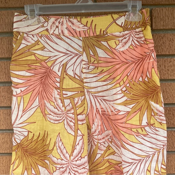 New Tahari Wide Leg Palm Tree Leaf Fern 100% Washable Linen Pants Trousers - Picture 6 of 13